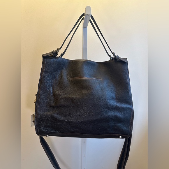 Free People Handbags - NWT Free People Atlas Leather Tote Black Oversized Slouchy Shoulder Bag